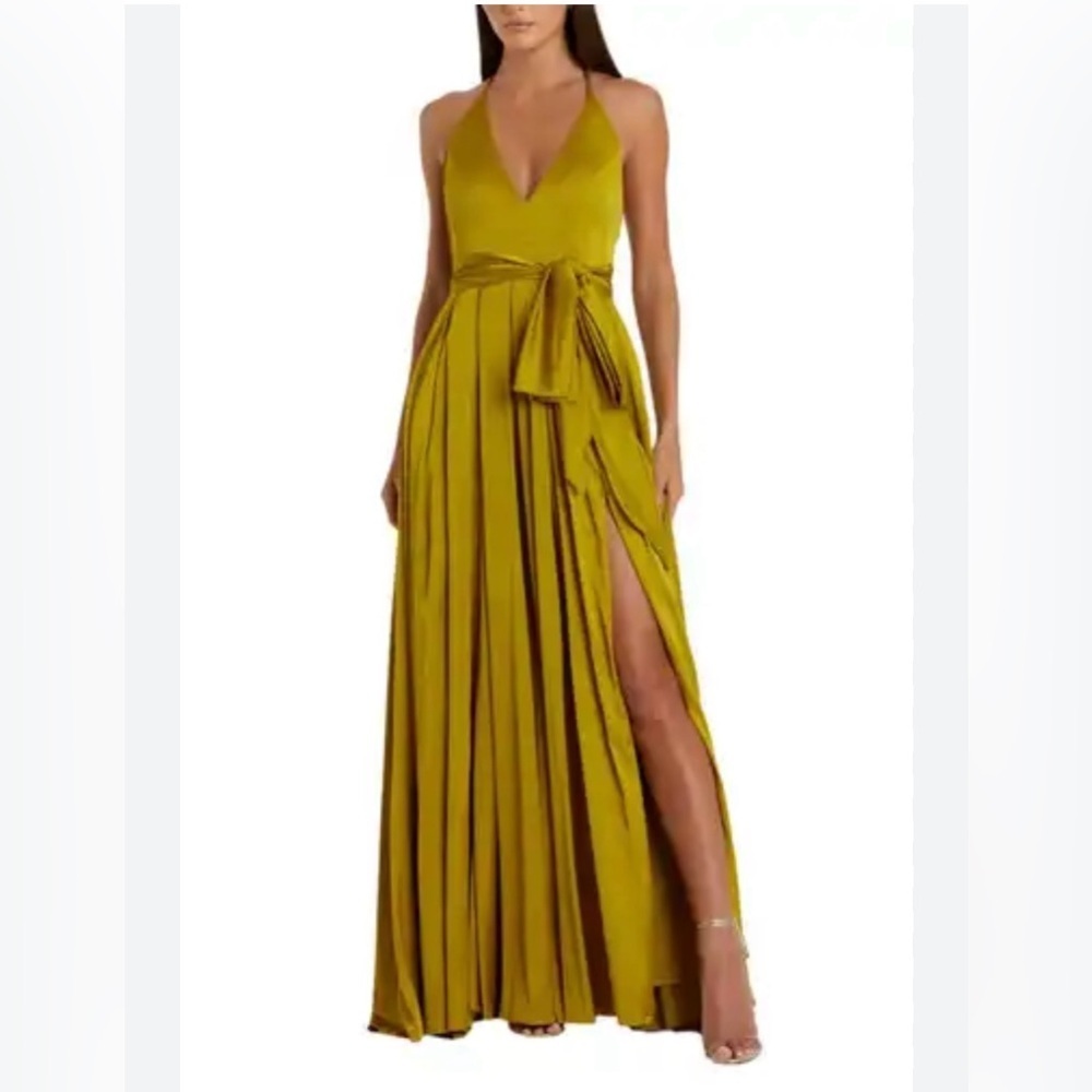 Mac Duggal 26531 Charmeuse Halter Strap Soft Tie Waist Gown